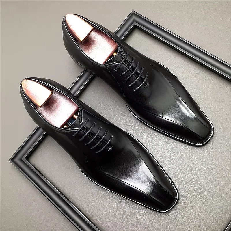 Business formal wear men's shoes British pointed leather handmade large size work high-grade groom cowhide oxfords tide